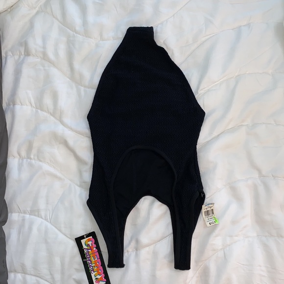 VINTAGE: Cherry Tropix Black High Cut Swimsuit - Picture 4 of 8